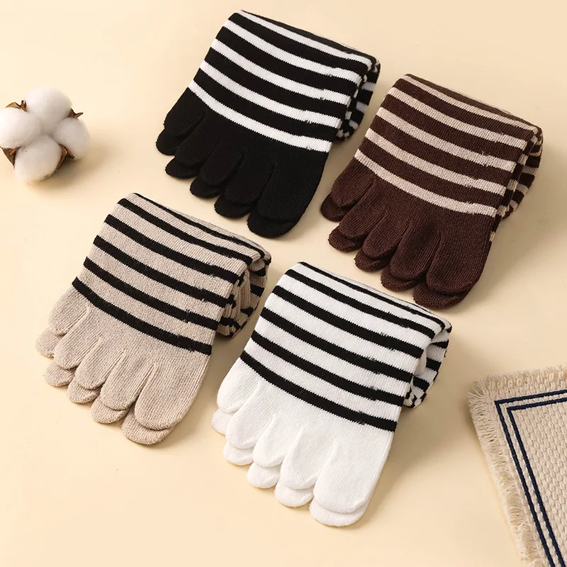 2025 New 5 Fingers Socks for Women Ladies Girls Cotton Sweat Absorbing Warm Sock Harajuku Fashion Striped Crew Socks with Toes
