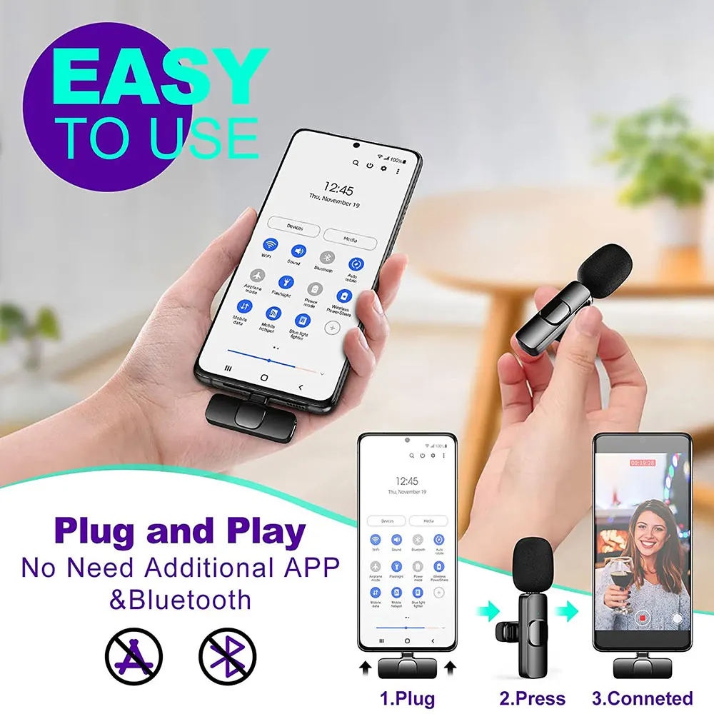 Không Dây Lavalier Microphone Âm Thanh Video Ghi Âm Mini Mic Cho iPhone iPad Android Laptop Sống Chơi Game Điện Thoại Di Động Microphone