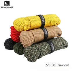 HIKEMAN Military 750 Paracord Tactical Camping Lanyard Hiking Survival Nylon Rope Parachute Cord Outdoor Tent Accessories 15/30M
