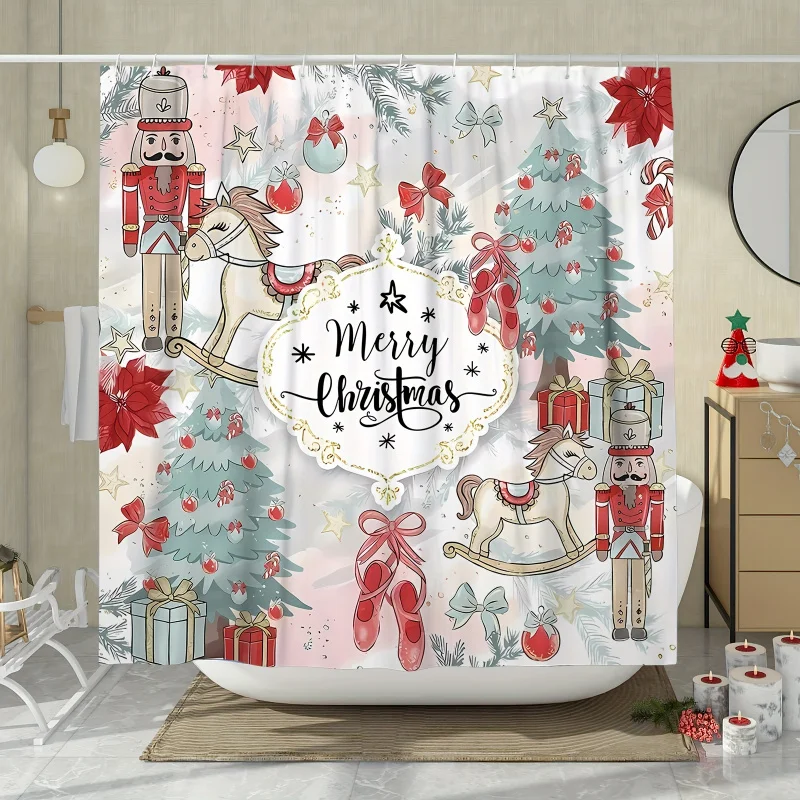 1pc Nutcracker 4kW tree, Christmas cartoon polyester 180x180cm/72''' x72'' waterproof shower curtain W