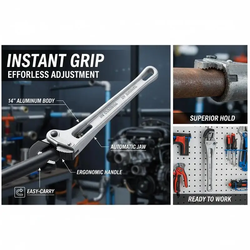 Plumbing Gripper 14-Inch For Water Pipes Automotive Repairs Home Maintenance, Automatic Jaw Adjustment Adjustable Lever Ergonomic Handle Hangable Design Aluminum Alloy Body view 3