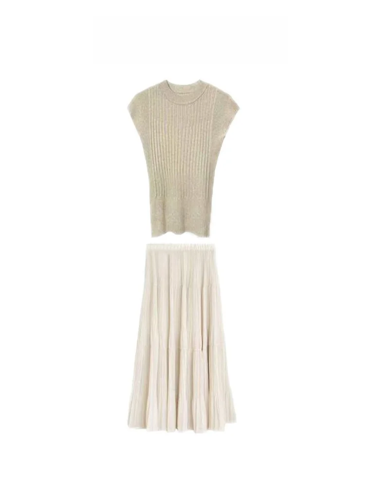 

Лето 2025 г., трикотажный топ с высокой талией и юбка на одно плечо, комплект из двух предметов Ele Lady Faion Ensemble