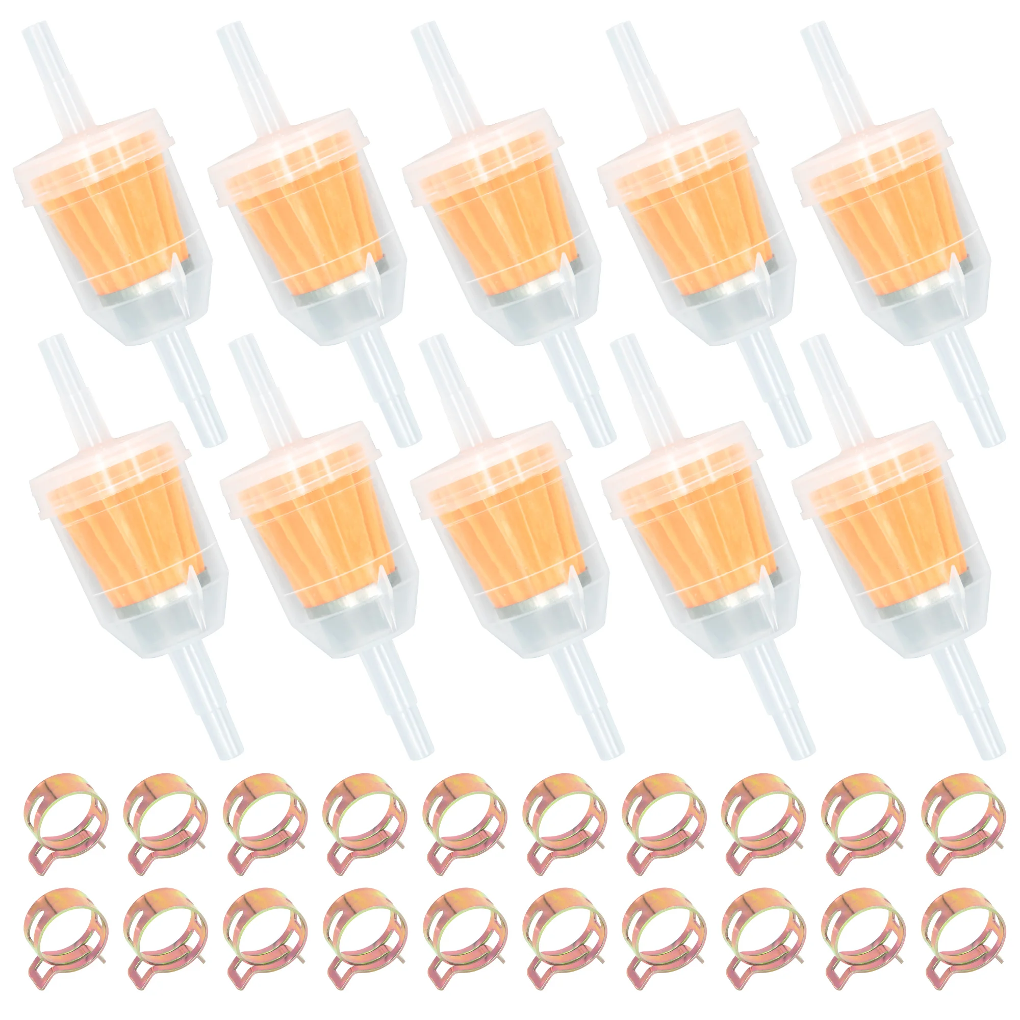 30pcs fuel system maintenance kit: 10 fuel filters + 20 hose clamps for mini-motorbikes and off-road 4x4s
