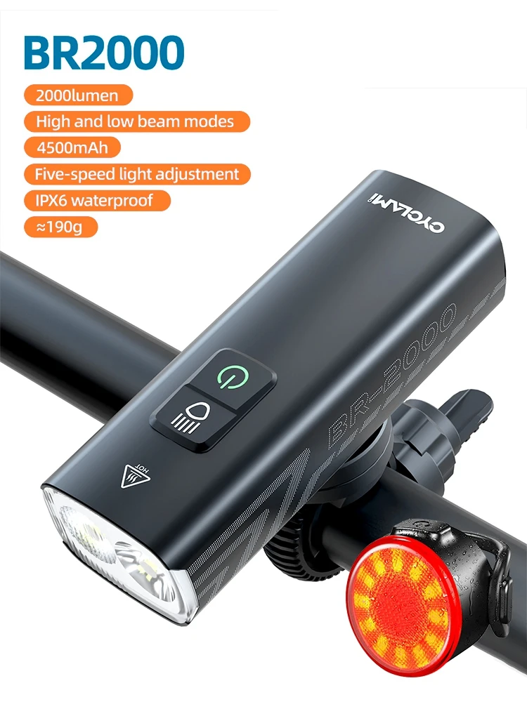 AliExpress CYCLAMI Bicycle Light BR 2000 1200 Lumens LED Rechargeable Set Road MTB Bike Front Back Headlight Lamp Flashlight Cycling Light