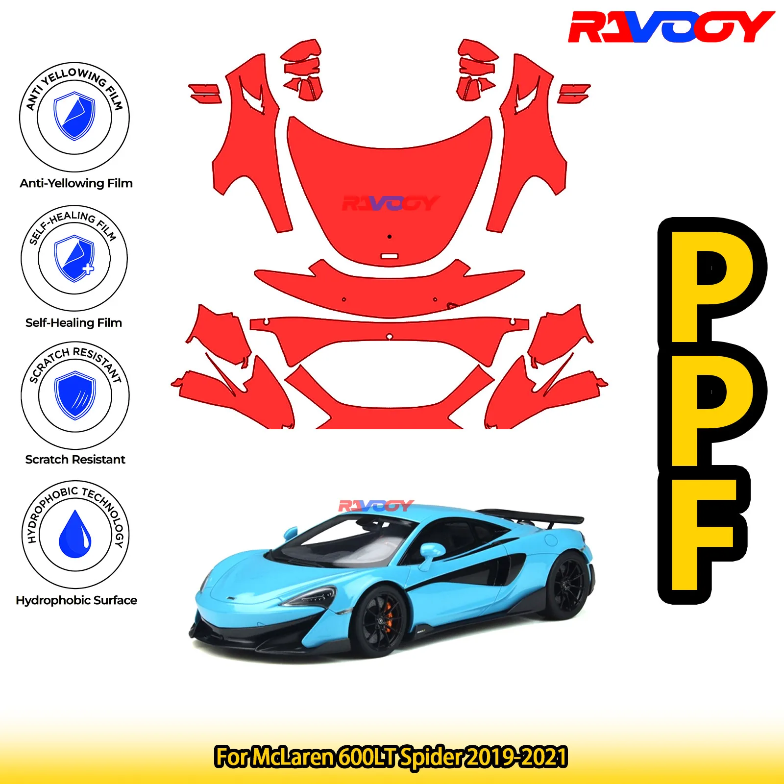 

Для McLaren 600LT Spider 2019-2021 глянцевая матовая черная предварительно вырезанная передняя защитная пленка PPF комплект