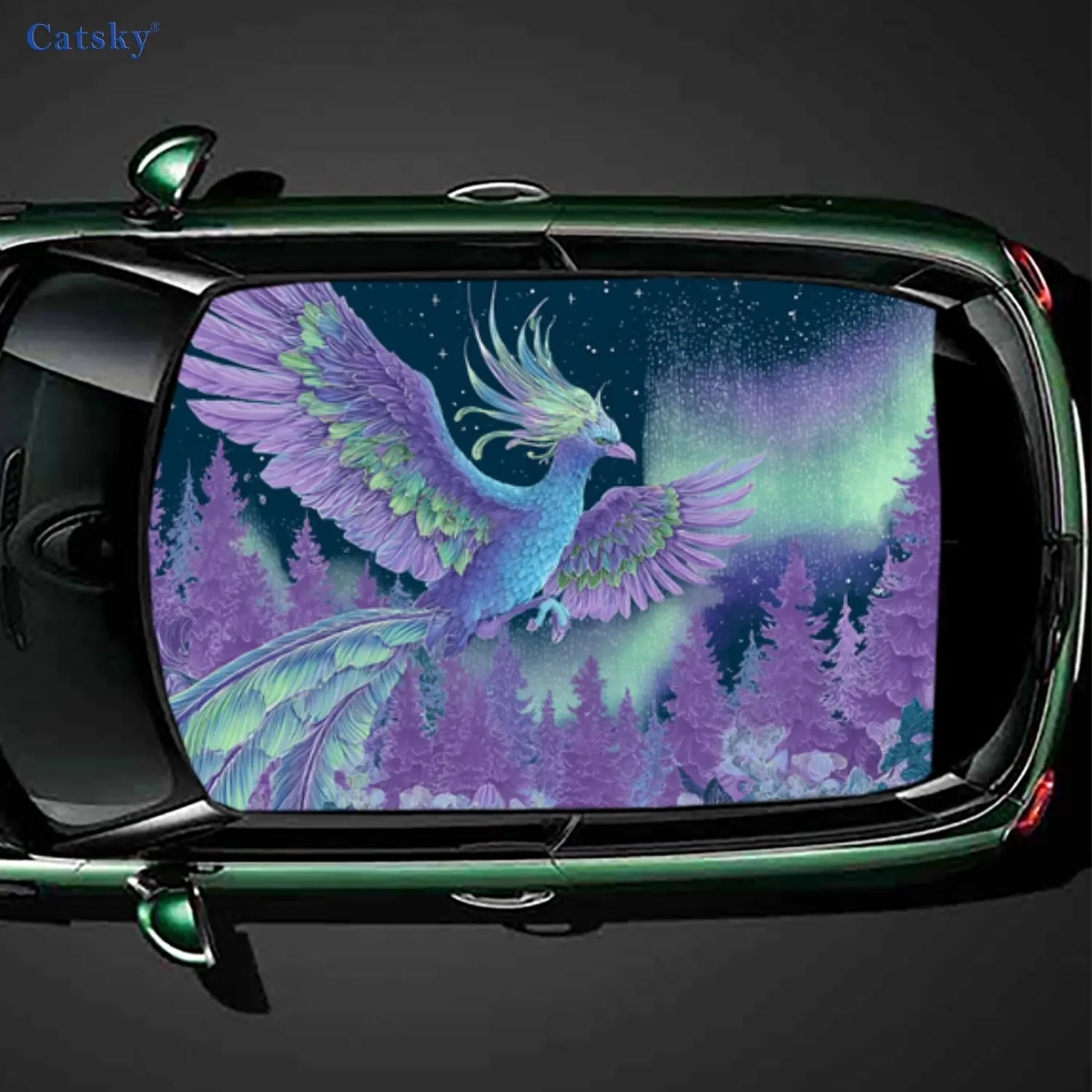 Beauty Aurora Phoenix Wonder Journey Car Roof Sticker, PVC Self-Adhesive Waterproof Car Vinyl Decal, Car Decoration Protection S