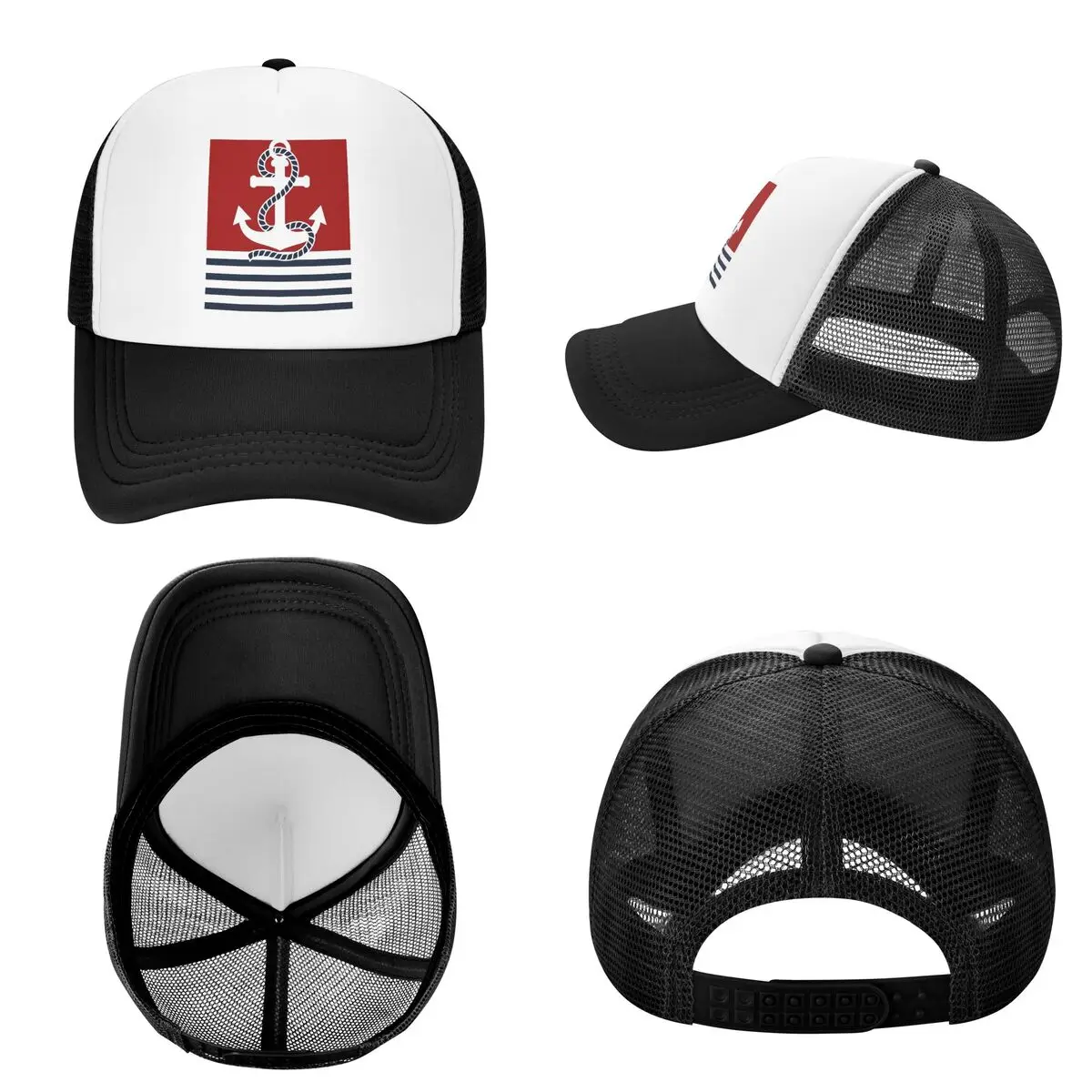 Nautical Navy Blue Stripes And Boat Anchor  Cap Casual Mesh Baseball Caps Adjustable Hat Hip Hop Summer Unisex Baseball Hats
