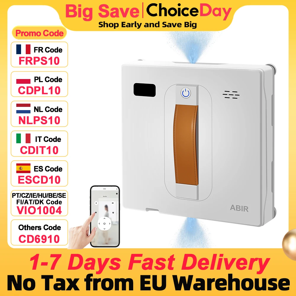 Robot aspirateur de vitres intelligent ABIR WD8, vaporisateur d'eau pour touristes, balayage intelligent AI, pompage laser, lavage des murs en verre de la maison