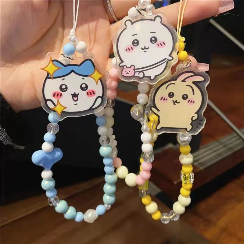 

Chiikawa акриловый кулон-брелок с бусинами, милый мультяшный ремешок для телефона для сумок, телефонов, аксессуары, кавайный подвесной кулон для девочек