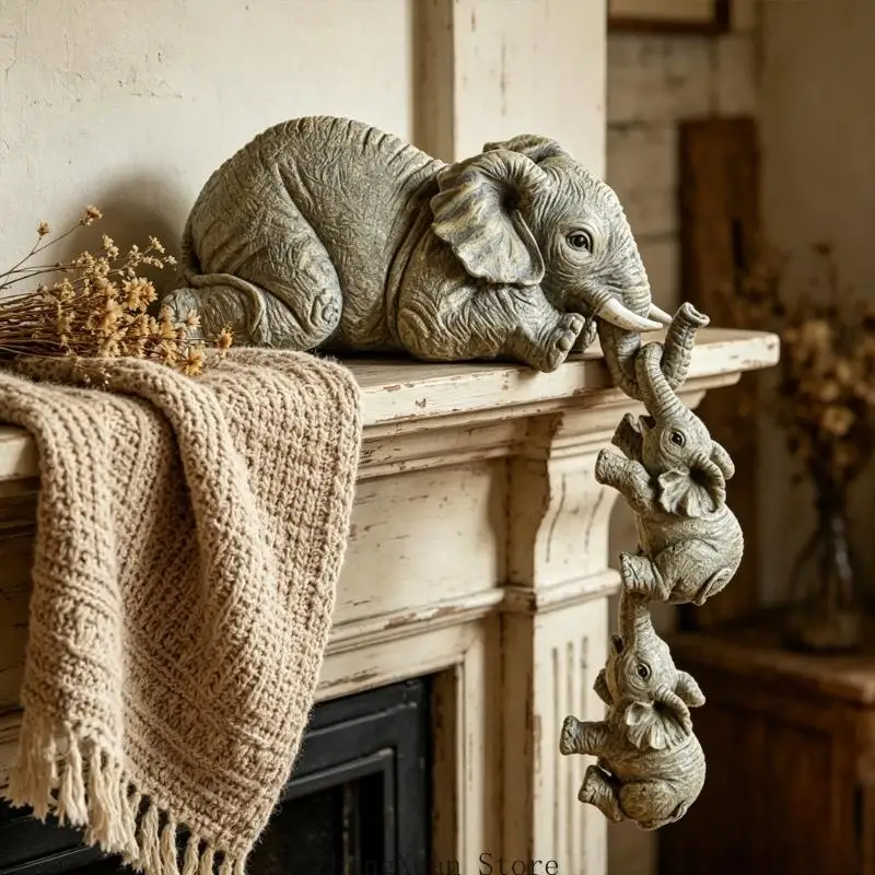 Cartoon-Elefant-Statue aus Kunstharz zur Verschönerung des Familienraums mit natürlichem Charme, Elefantenfigur für Wohnzimmer – Detail 3
