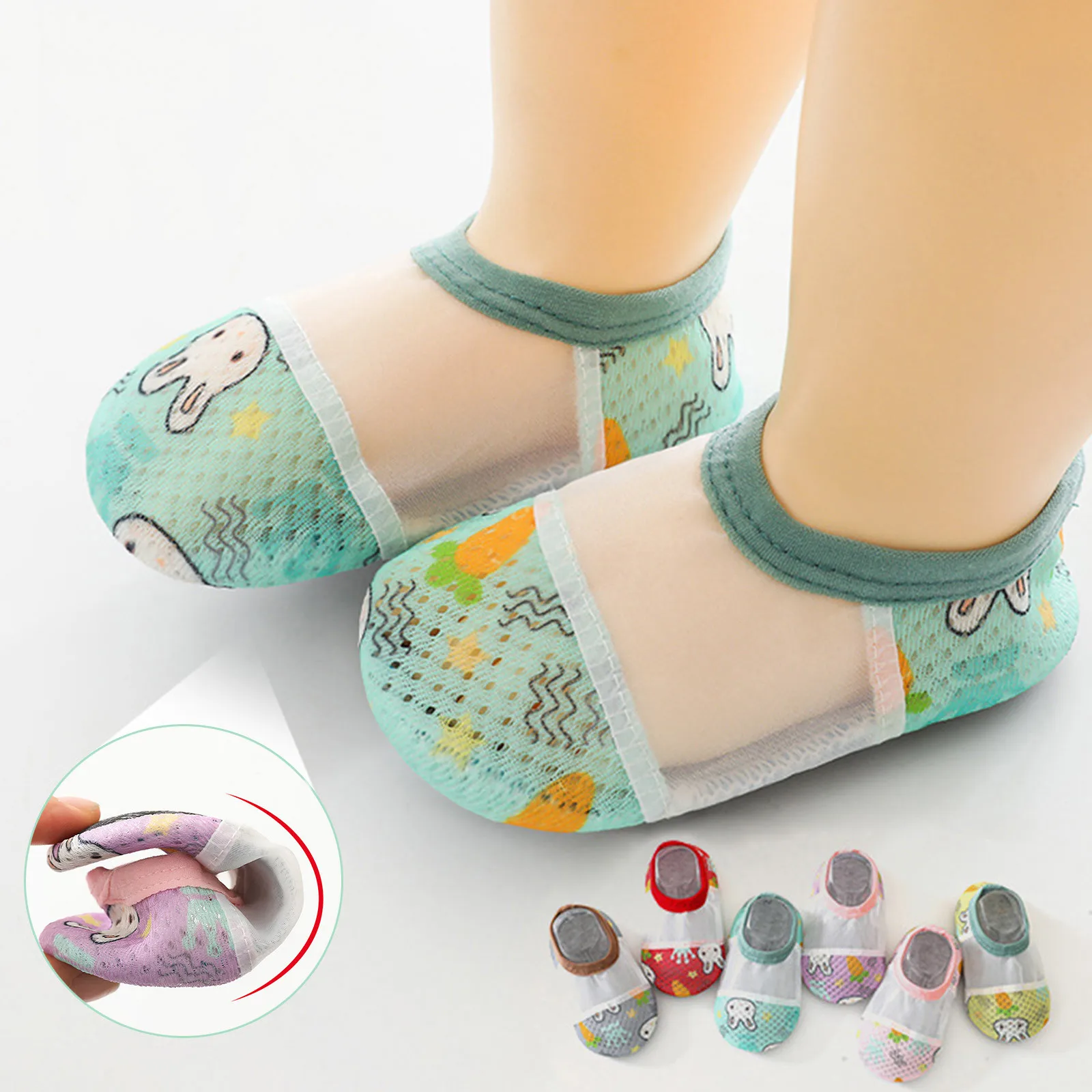 Infant Boys Girls Mesh Shoes Cute Cartoon Prints Cartoon Socks Toddler Breathable The Floor Socks Barefoot Socks Non Slip Shoes