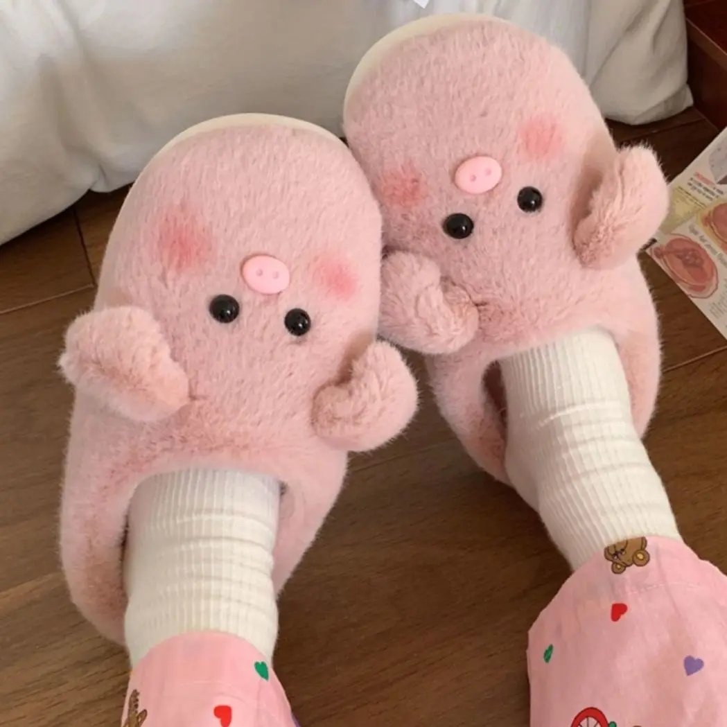 

Yasuk Autumn Winter Fashion Women's Girl Casual Soft Indoor Slippers Furry Non-Slip Lovely Sweet Pink Pig Warm Girl Thick