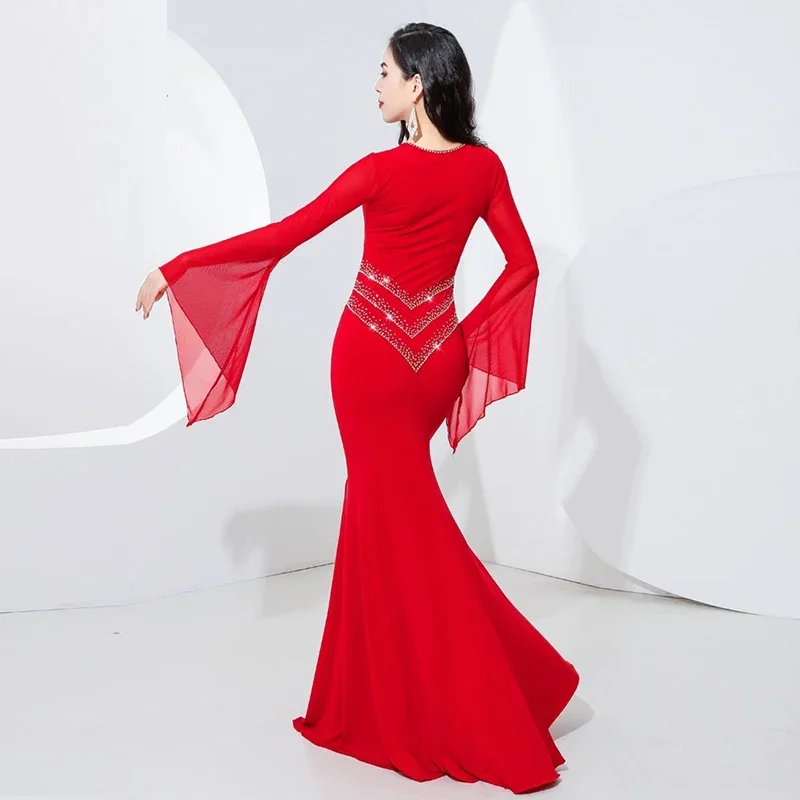 Belly Dance Dress Women Robes Dresses Iraq Hair Swing Robe Slim Fit Dress Long Sleeves Senior Spandex Kawleeya Performance