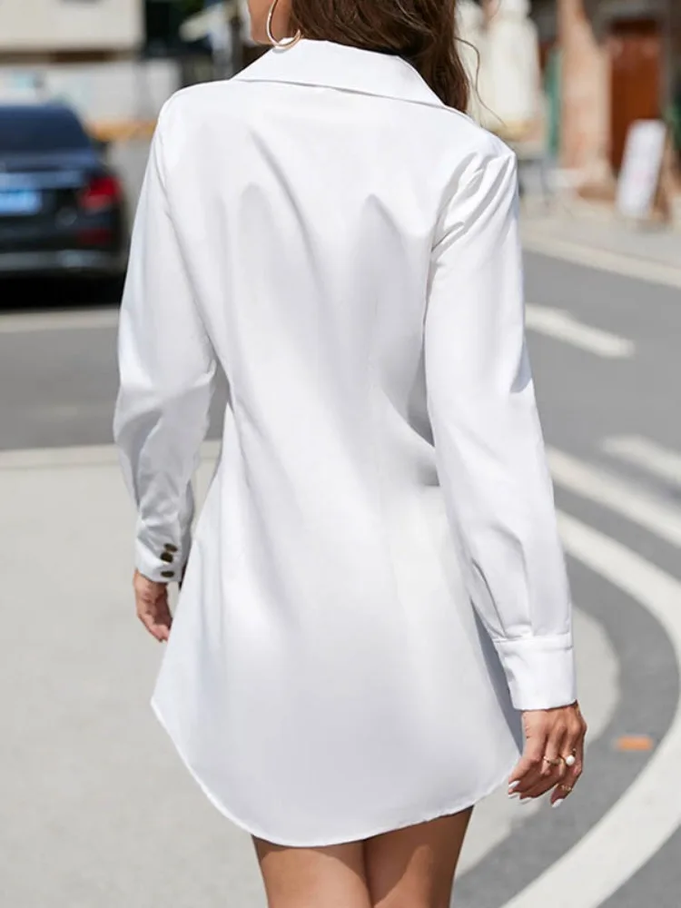 Uoozee femmes noir blanc couleur coupe ajustée chemise robe manches longues ample boutonné plissé décontracté bureau fête robes courtes