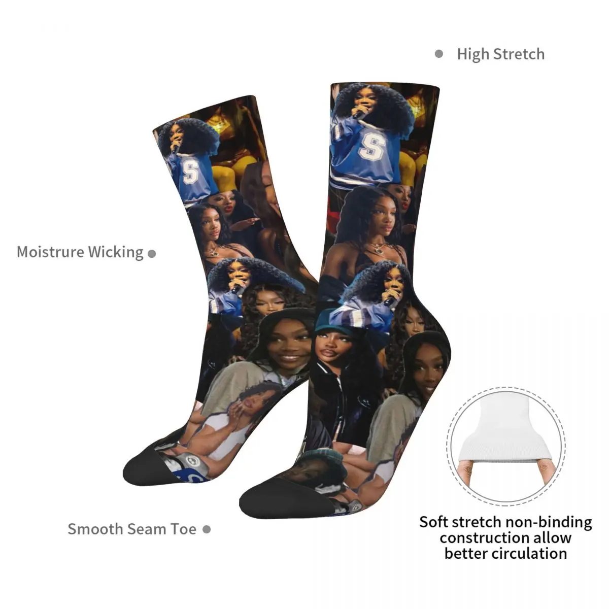 ถุงเท้าลูกเรือออลซีซั่นส์ นักร้องเพลง SZA (9) ถุงเท้า ถุงเท้ายาวลำลอง อุปกรณ์เสริมสำหรับผู้ชาย ผู้หญิง ของขวัญคริสต์มาส