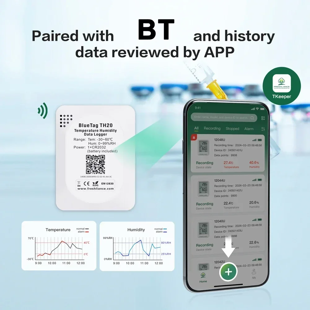 BT Temperature Humidity Recorder Fruit Cold Storage Coldchain Transportation Temperature Logger APP Control 65000 Data Storage