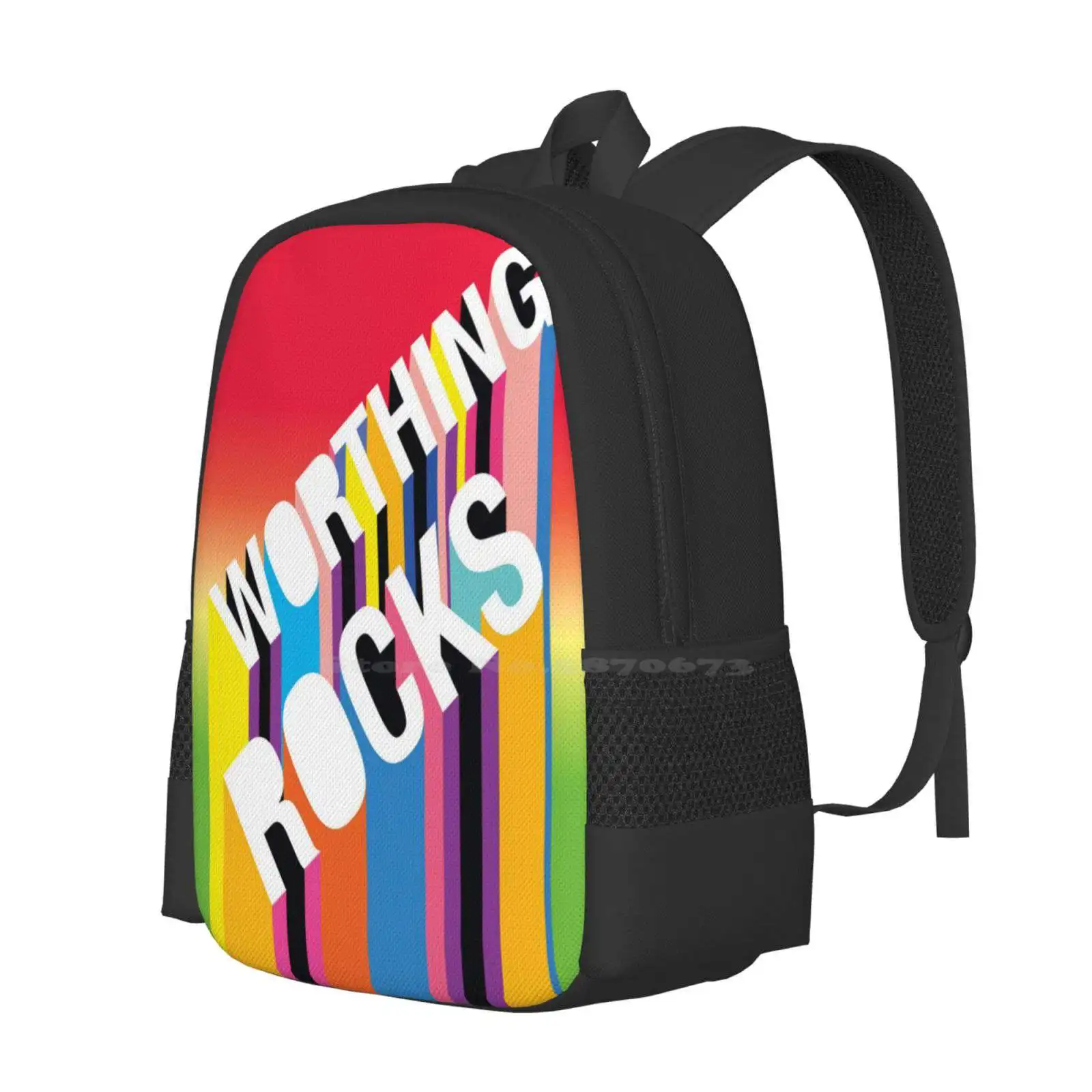 Worthing Rocks Red Rainbow By Russ Iden Art Hot Sale Schoolbag Backpack Fashion Bags Rainbow Worthing Rocks