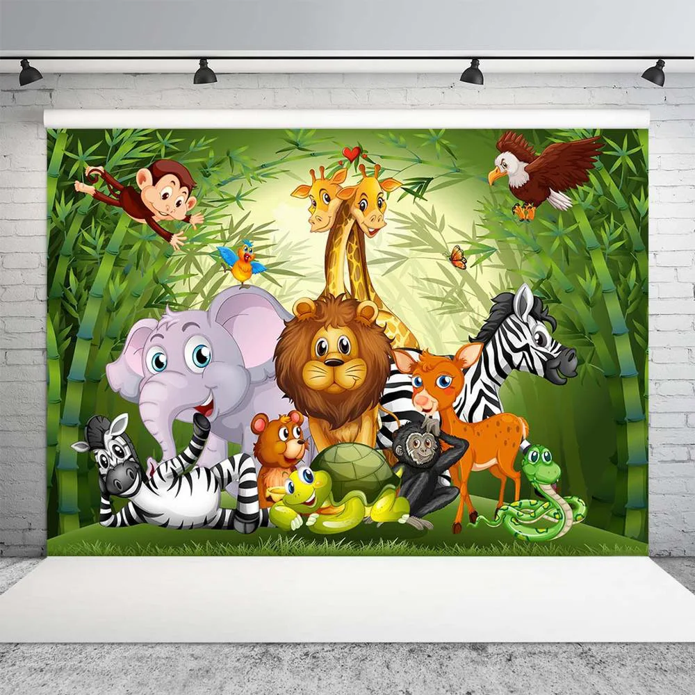 

Cartoon Animal Wild Safari Jungle Theme Birthday Party Banner Background Decor Baby Shower Kid Poster Backdrop Photo Studio Prop