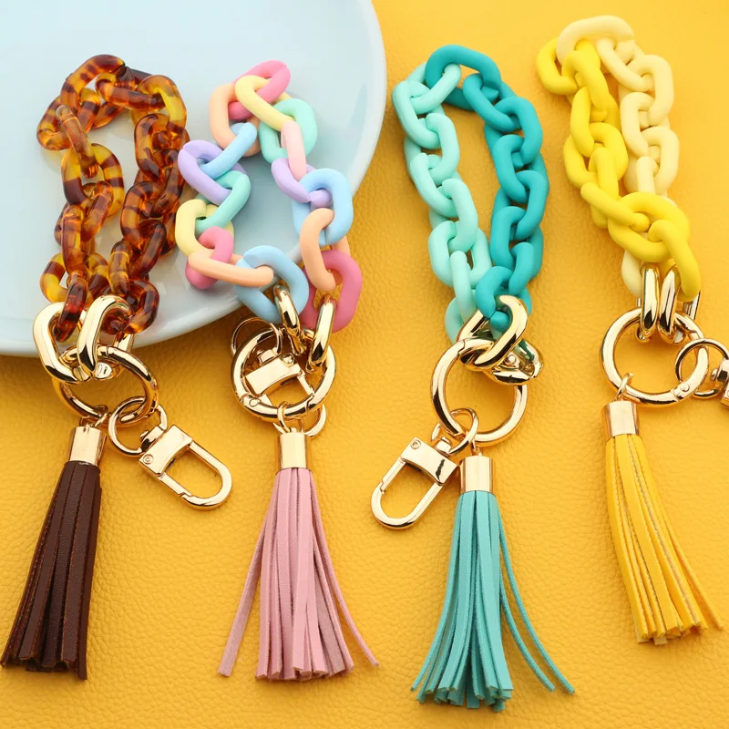 Acrylic Link Keychain Chainlink Wristlet Key Chain Bracelets Bangle Key Ring Link with Tassel 2022 New Trendy Gift for Her