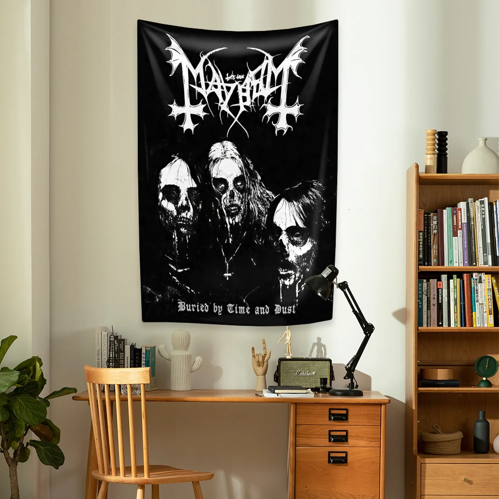 Mayhem tapiz de banda de Death Rock, colgante de pared Hippie, decoración del hogar, dormitorio, fondo de tela, decoración de concierto, regalo para