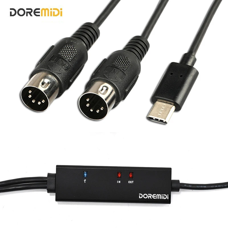 DOREMiDi-Cable MIDI a USB tipo C, convertidor con luz indicadora, para MacBook y Android