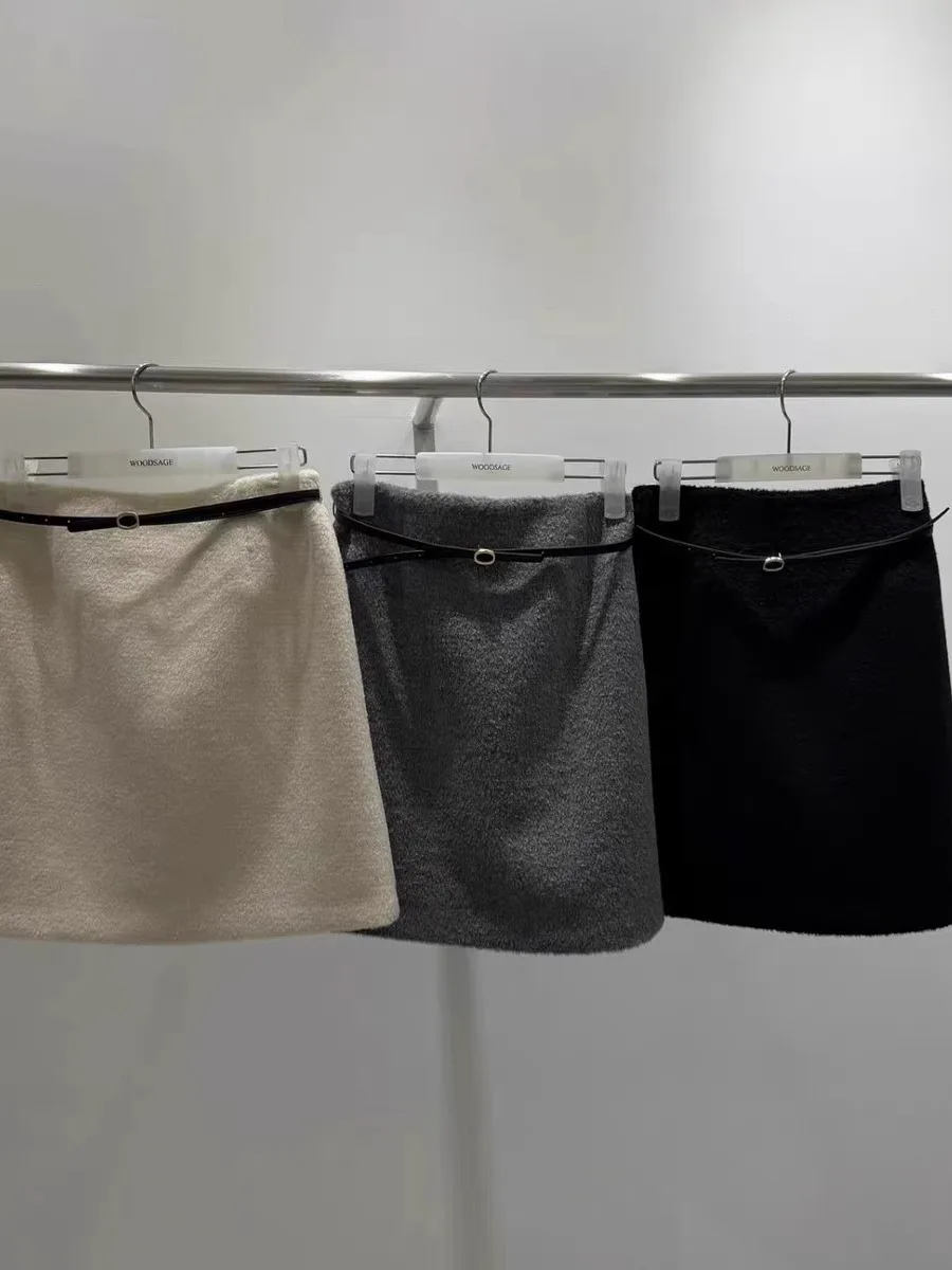 

Элегантная женская шерстяная юбка А-силуэта с высокой талией, однотонная, универсальная, зимняя, модная, для офиса, с молнией сзади