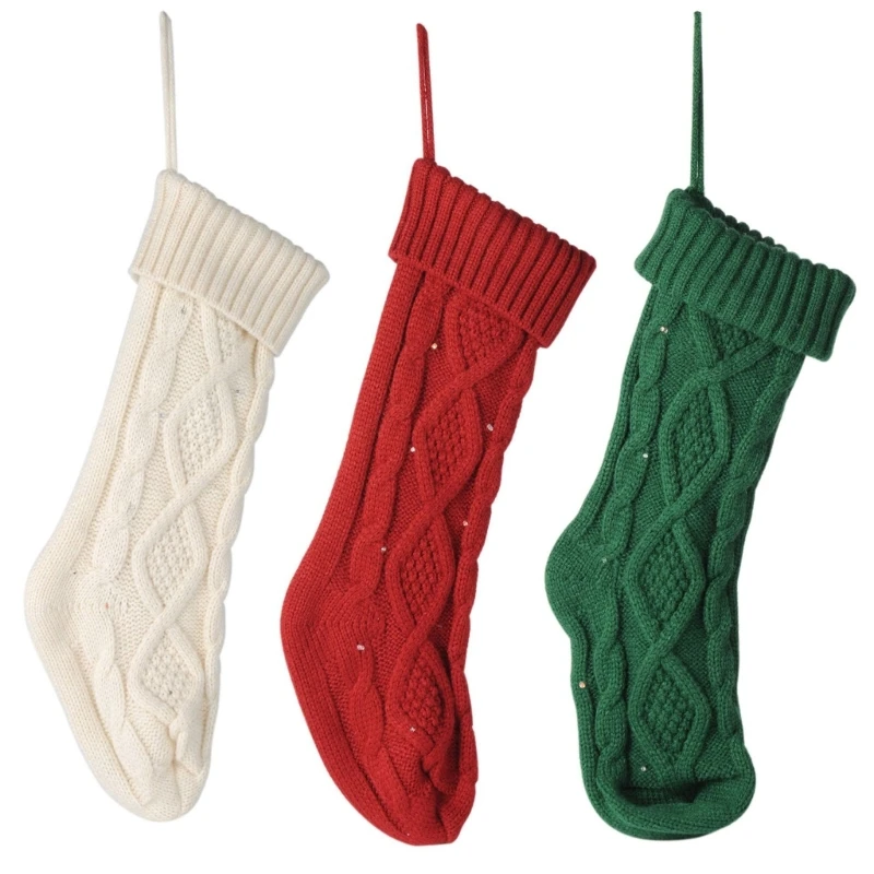 Set Of 2 Christmas Tree Stockings with LED Lights Elegant Knitted Socks Festival Decoration for Parties and Gatherings