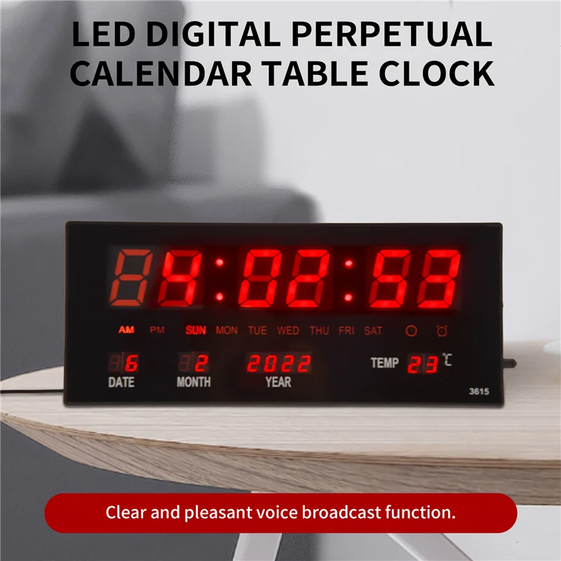 【Flash Sale】LED Perpetual Calendar Electronic Clock Digital Wall Clock Alarm Hourly Chiming Temperature Table Clocks Home Office