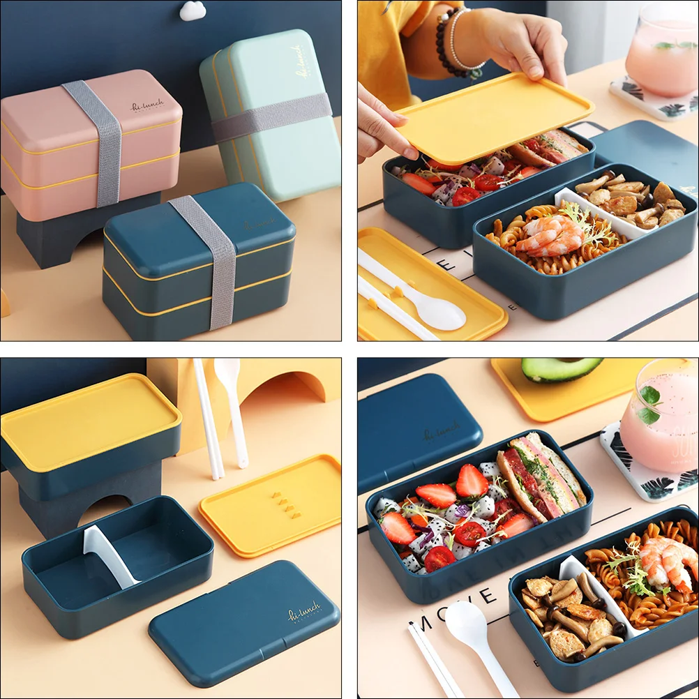 

Japanese 1 2L Classic Blue Double Layer Lunch Box Containers Portable Leak Proof Eco Friendly Food Safe Heat