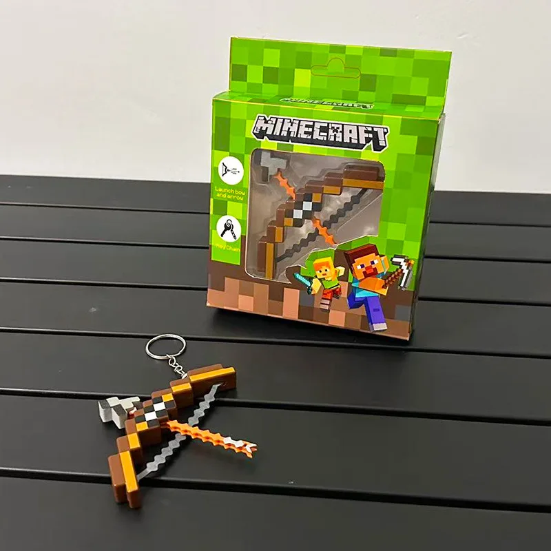 ماينكرافت القوس مفتاح سلسلة لعبة البضائع اللعب الإبداعية على ظهره ملحق قلادة المفاتيح لطيف الهيكل العظمي القوس والنشاب Keyrings الهدايا
