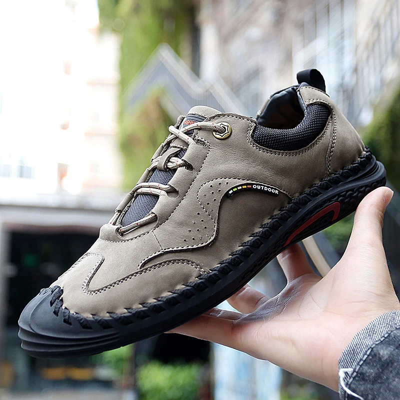 

Hand Sewn Casual Men Shoes Lightweight Dry Breathable Comfortable with Patchwork Frosted Fashion Trend Single Shoes