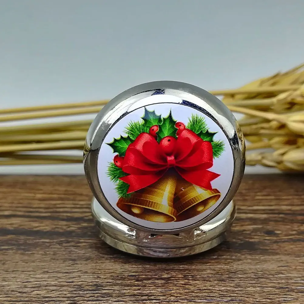 Portable Retro Quartz Pocket Watch Christmas Bell Pattern Elegant Vintage Style Reliable Timekeeping for Outdoor Travel