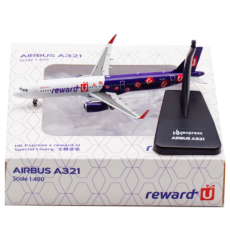 

UO4003 Alloy Collectible Plane Gift JC Wings 1:400 HK Express "reward-U" Airbus A321 Diecast Aircraft Jet Model B-LEJ With Stand