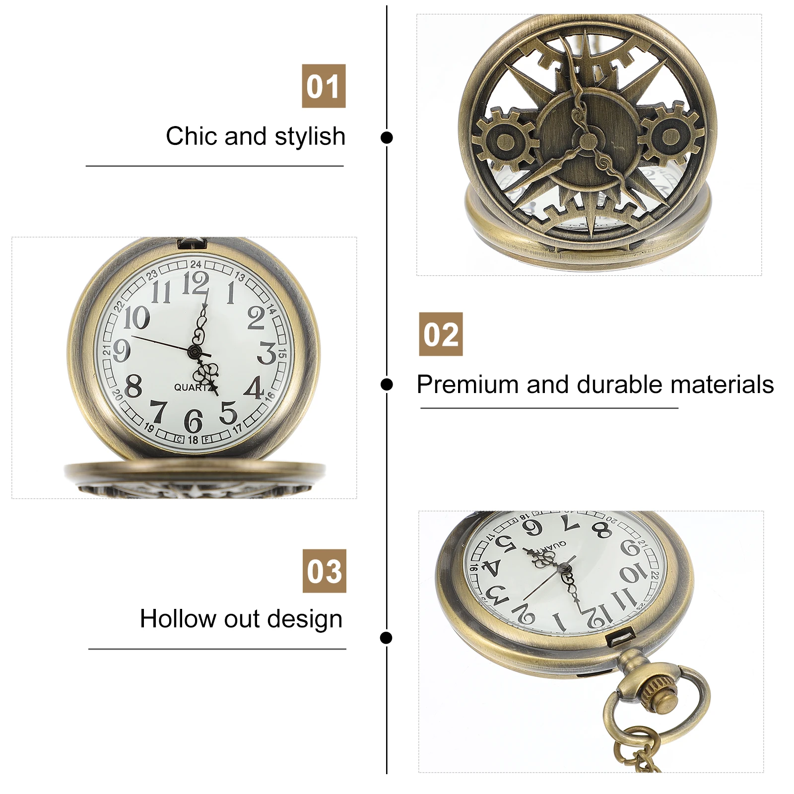 

1pc Bronze Gear Pocket Watch Hollow Flipping Watches for Men Women Cosplay Necklace Accessory Hanging Watch Gift