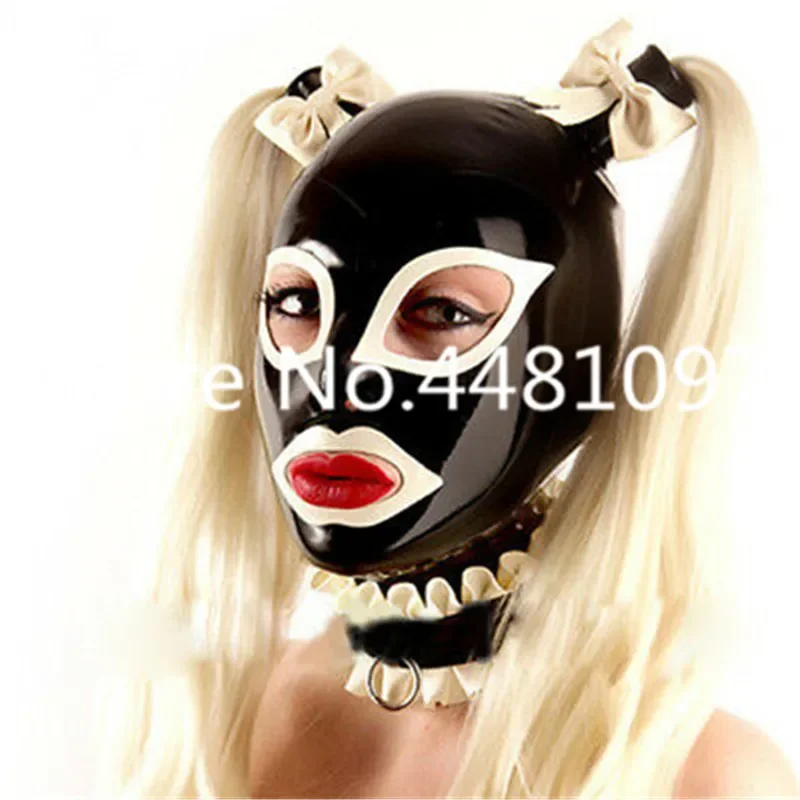 Women Full Head Latex Mask Fetish Rubber Hood with Hairpiece Back Zipper Club Wear Custom Made Halloween Cosplay Costume