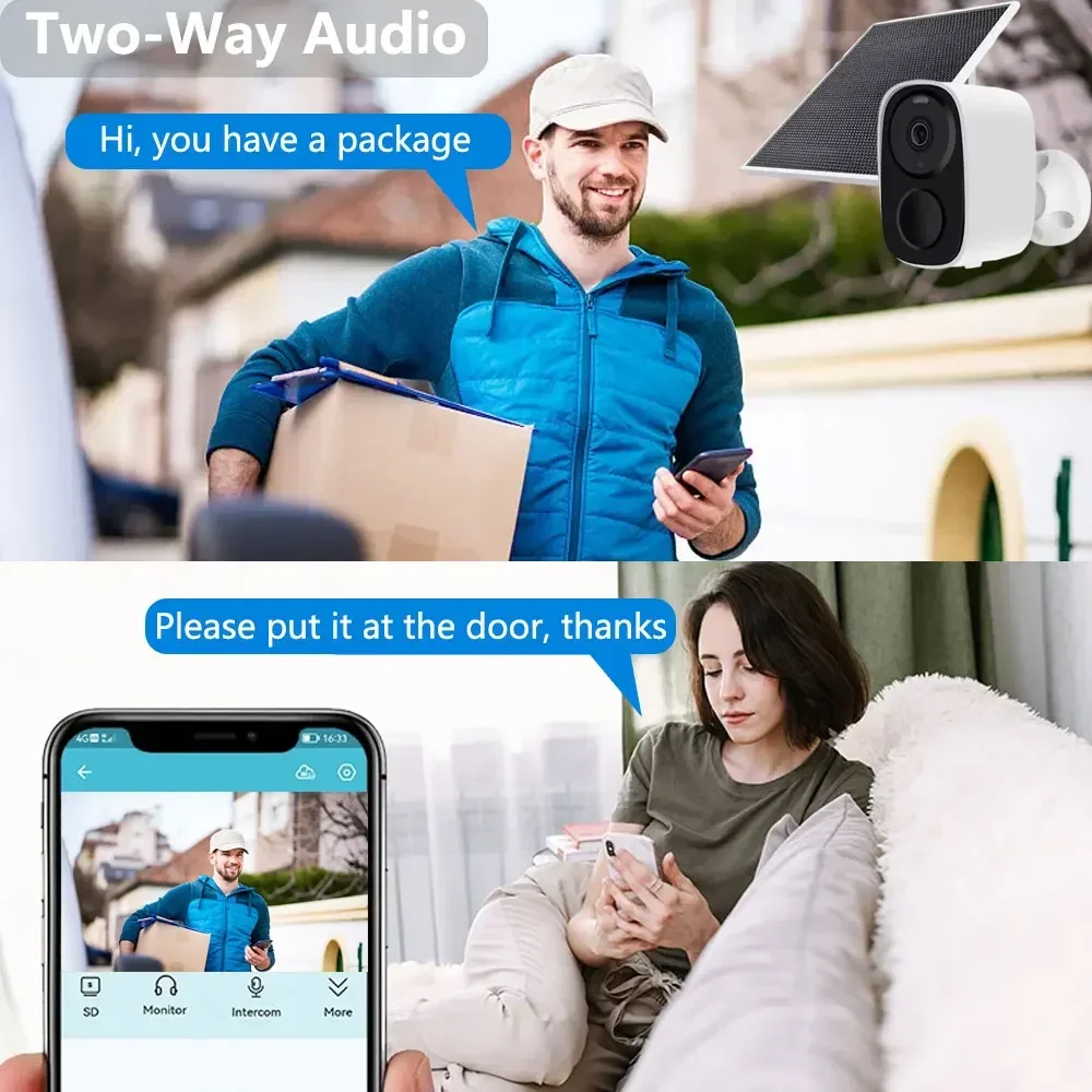 5mp Solar Wifi Audio Pir Detectie Ingebouwde Batterij Low-Powered Home Security Surveillance Camera Cloudstorage Lange Tijd Standby