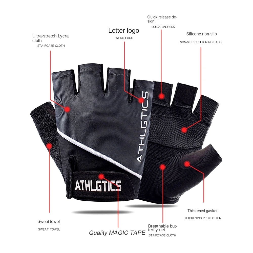 1 Paar atmungsaktive fingerlose Fahrradhandschuhe für Männer und Frauen, Workout, Fitnessstudio, Gewichtheben, Training, Übung, Fitness – Detail 5