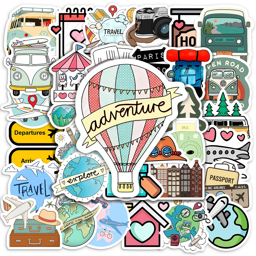 Cute Cartoon World Travel Stickers DIY Kids Toys Gift Decorative Decal for Scrapbook Laptop Phone Luggage Bottles Waterproof