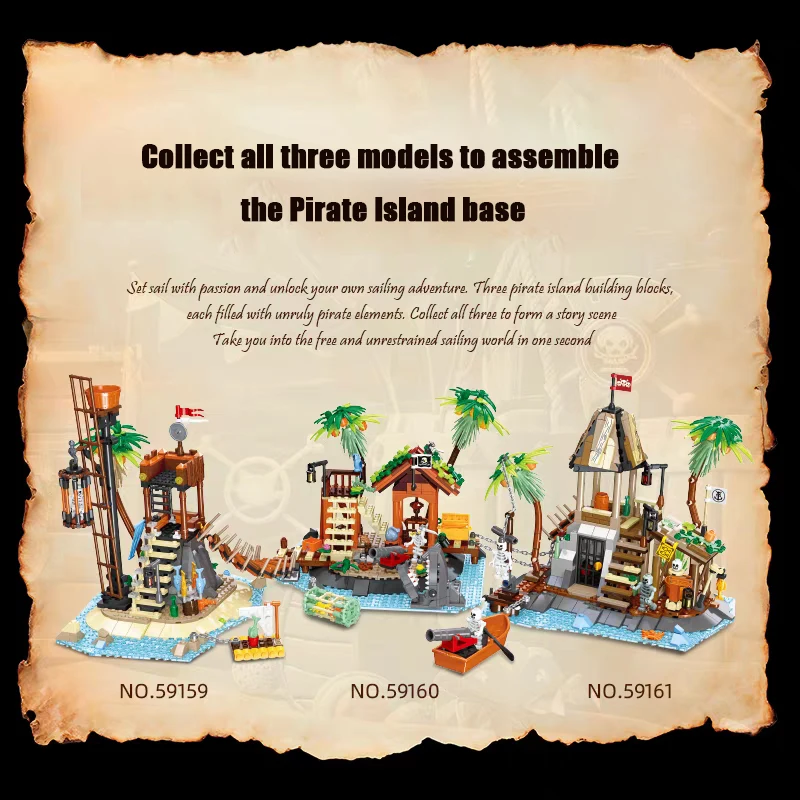 Compatível com LEGO Medieval Pirate's House Skull Island Bricks Kit 3 estilos Pirate Watch Tower Building Brock Presente de Natal