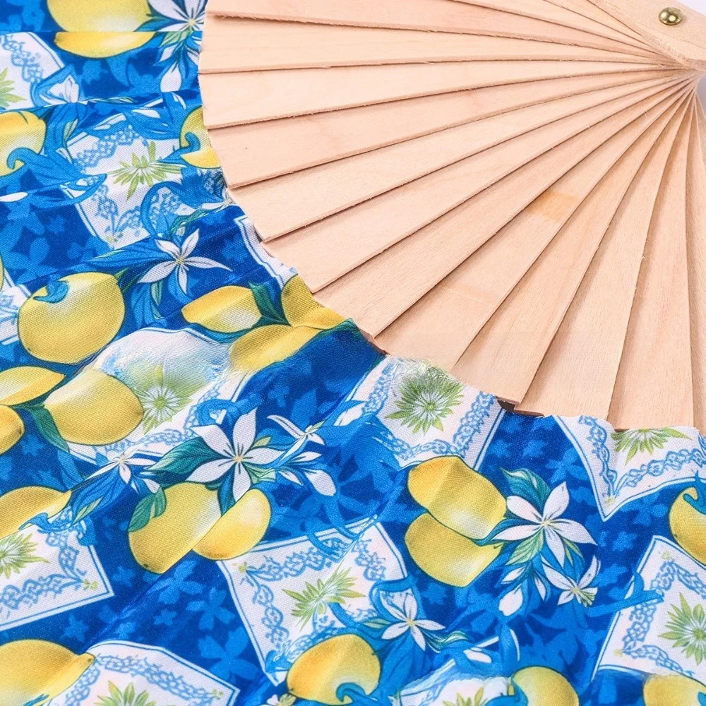 New Portable Folding Hand Fan Lemon Cherry Printed Foldable Bamboo Fan Simple Wooden Handle Fan Party Gifts