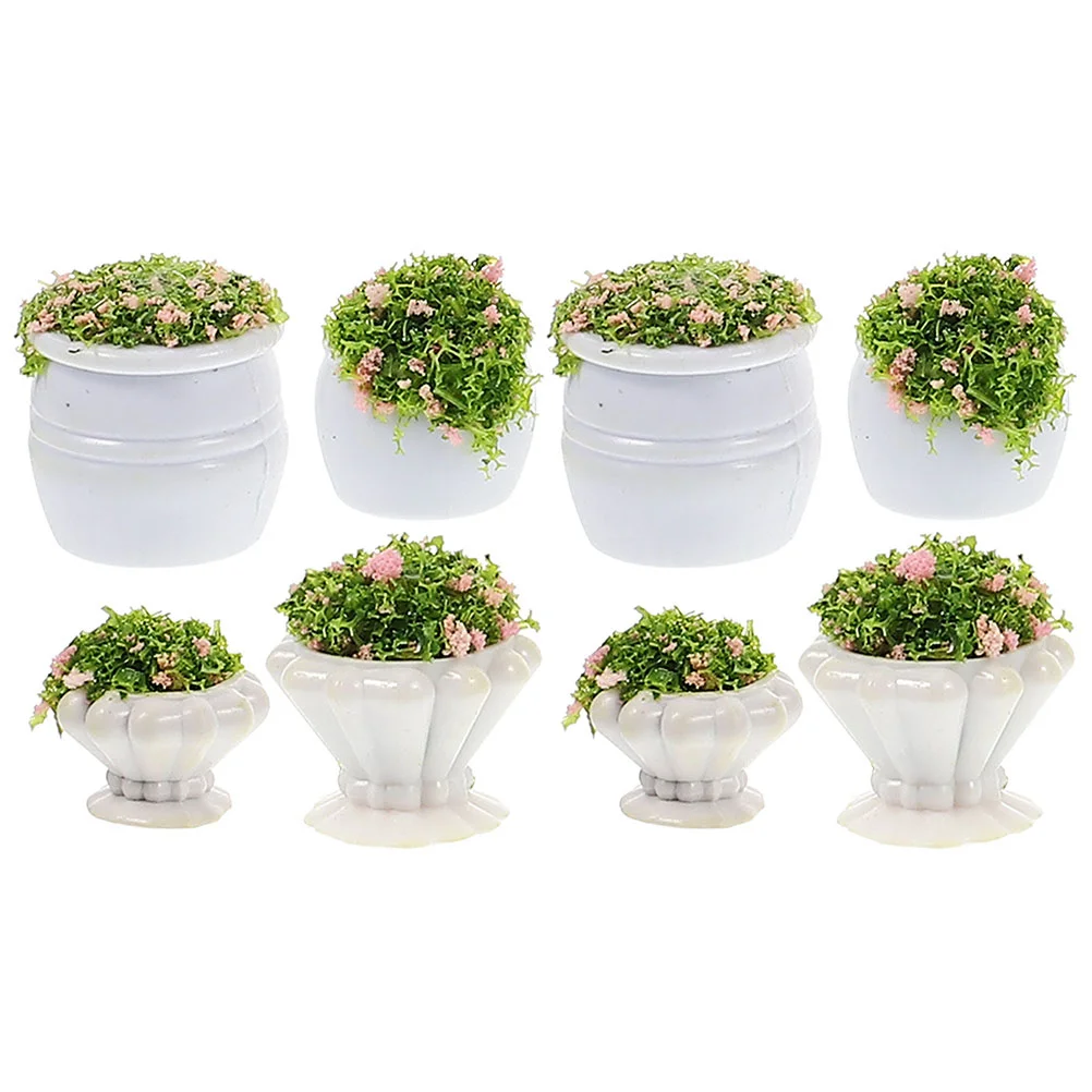 8 Pcs Mini Planter Vase Toy Table Model Decor Architectural Landscape Accessory Artificial