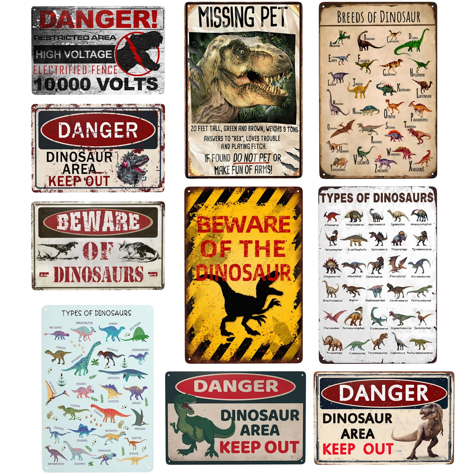 1pc, Dinosaur Sign Danger Dinosaur Area Keep Out Vintage Metal Sign Bedroom Decor for Boys Kids Room Decoration 8x12 Inch