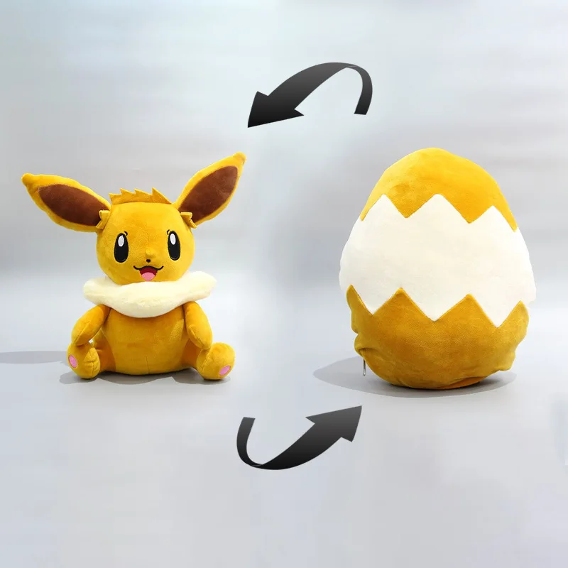 

New 30cm Normal Type Fluffy Eevee Plush Doll Double-Sided Evolution Egg Pillow,Cute Pokemon Plushie, Stuffed Animal Toys