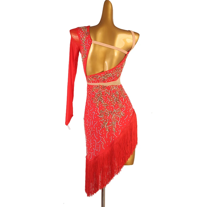 Latin Dance Performance Kostüm Set für Frauen maßge schneiderte Latin Wettbewerb Einarm Kleid weibliche Rumba Chacha Outfit