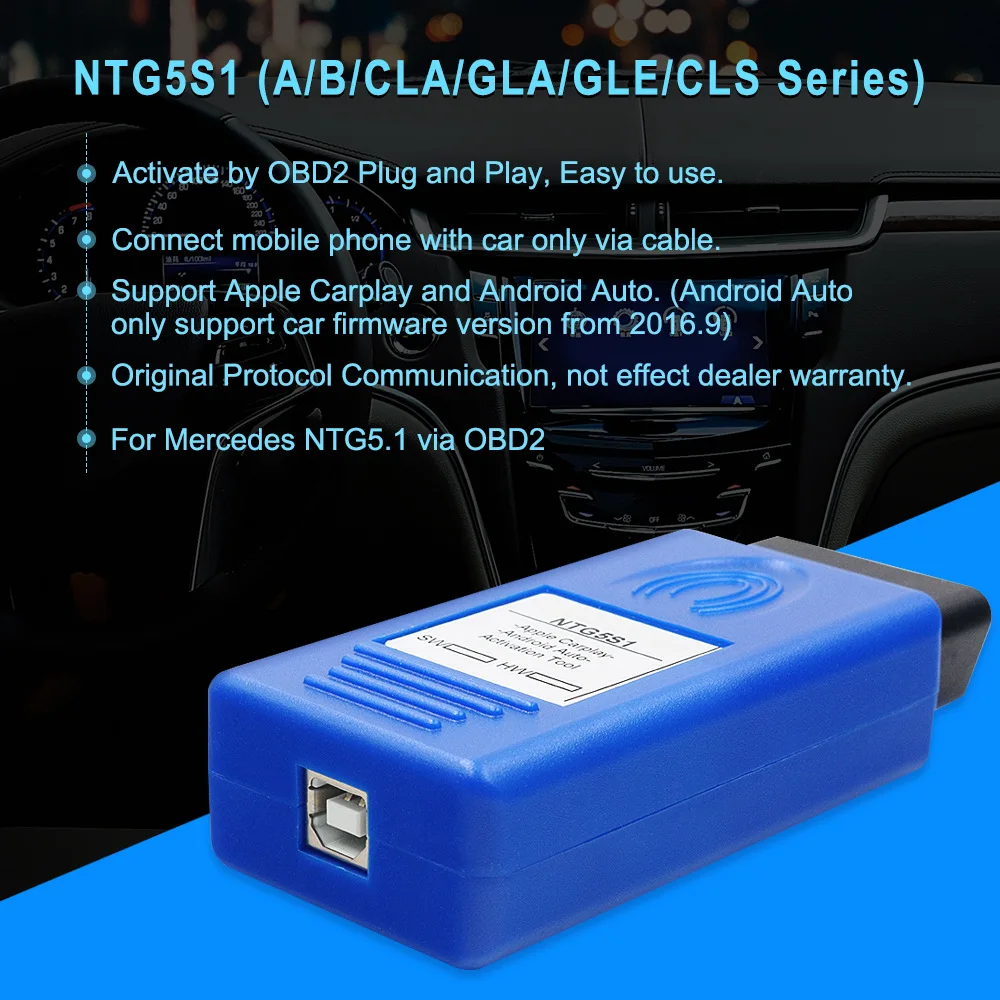 Unlimited Use NTG5S1 CarPlay for Apple/Android NTG5 OBD2 for Mercedes Benz NTG5.1 Via OBD2 for IPhone/Android Activation Tool