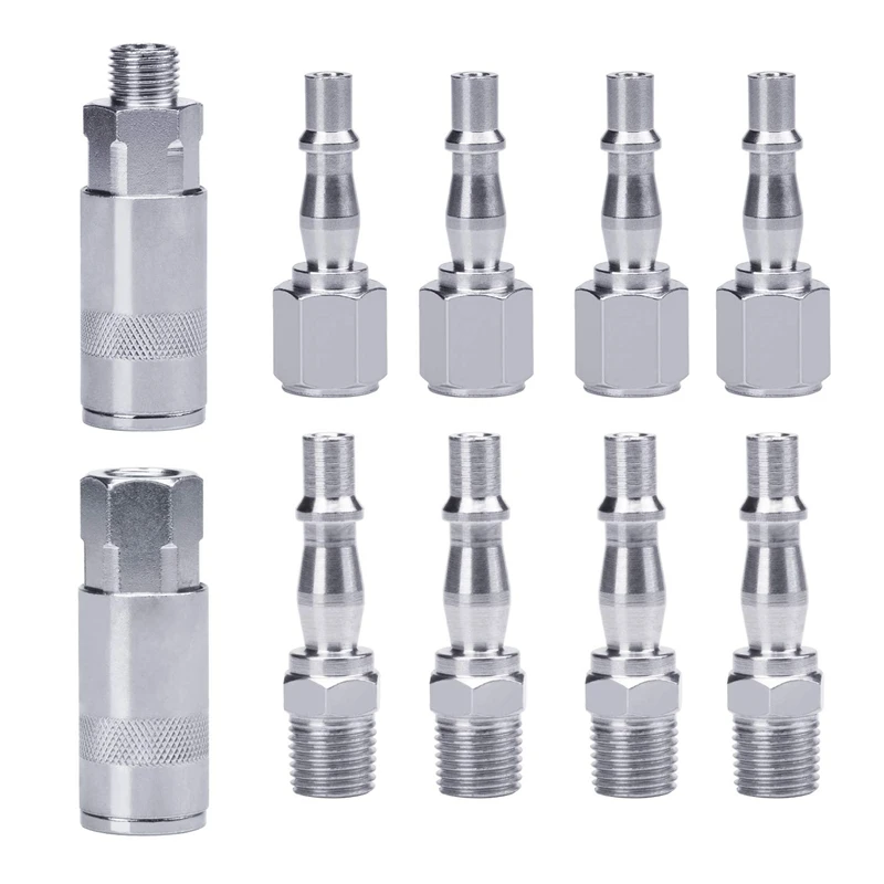 

1/4 Inch Bsp Air Line Hose Compressor Fitting Couplings Connector Male Female 10 Pcs