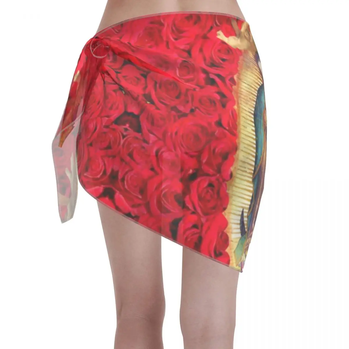 Sarongs courts personnalisés vierge marie avec fleurs pour femmes, enveloppe de plage, Bikini, Sarongs catholiques, Cover-up pour maillot de bain