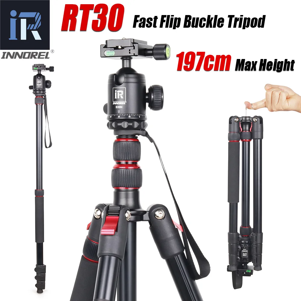 INNOREL RT30 Tripod  Fast Flip Buckle Height 197cm/77.6in Monopod Aluminium Alloy Professional Ball Head for Travel Camera Video