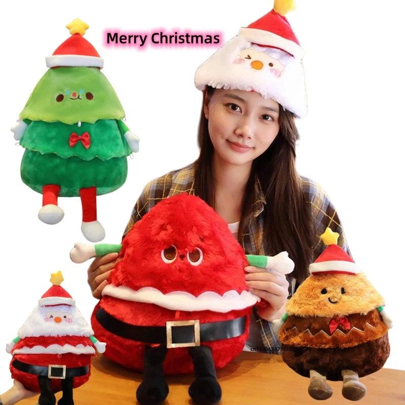 New Luminescent Removable Christmas Hat Plush Toys Soft Stuffed Anime Santa Claus Pine Gingerbread Man Throw Pillow Xmas Present