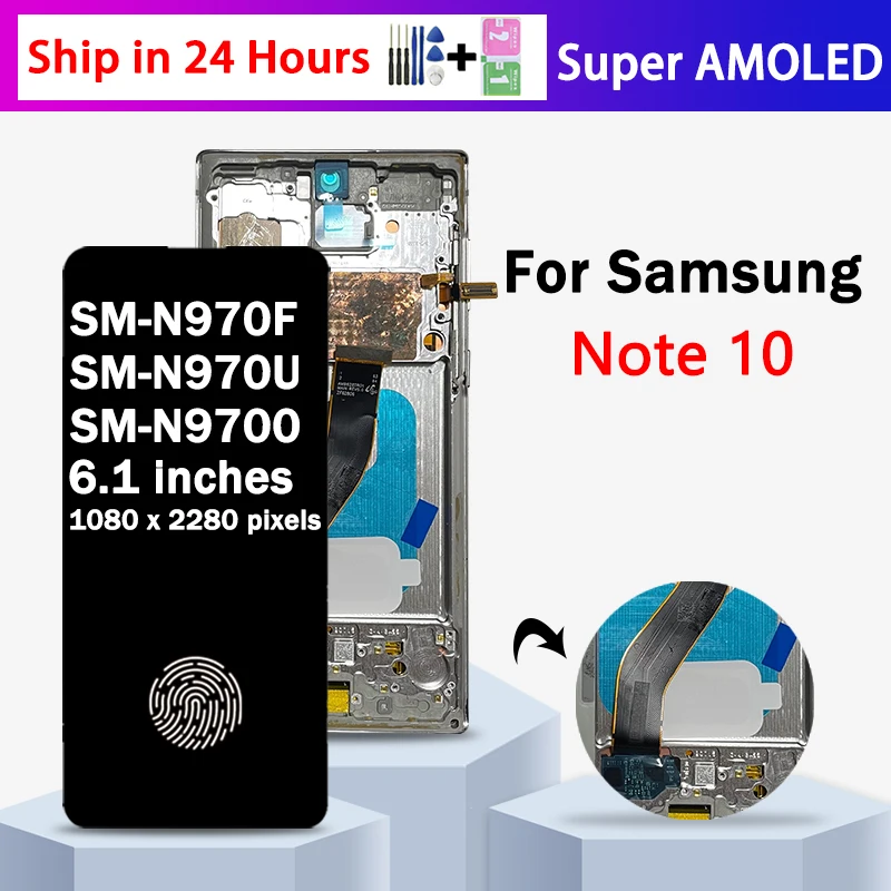 Super AMOLED Note10 Display With Frame For Samsung Note 10 N970 SM-N970F Display Touch Screen Digitizer Assembly